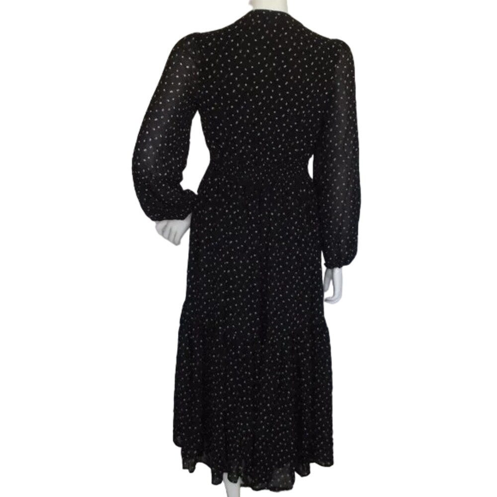 RUSTTYDUSTTY Midi Dress, S, Black, Floral Embroidery, Ruffles, Long sleeve - Picture 7 of 13